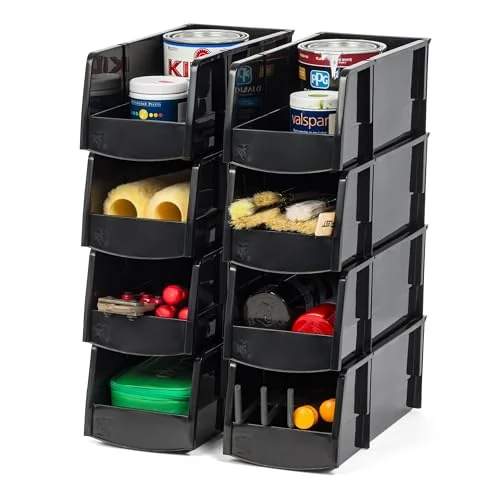 IRIS USA 8-Pack Large Stackable Storage Bins, Black