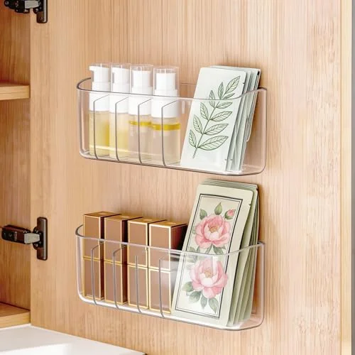 PAVSTINE 2 Pack Adhesive Medicine Cabinet Organizer
