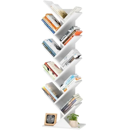 SHEEPAM 10 Tier Tree Book Shelf White