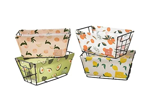 Set of 4 Decorative Wire Storage Baskets with Fabric Liners