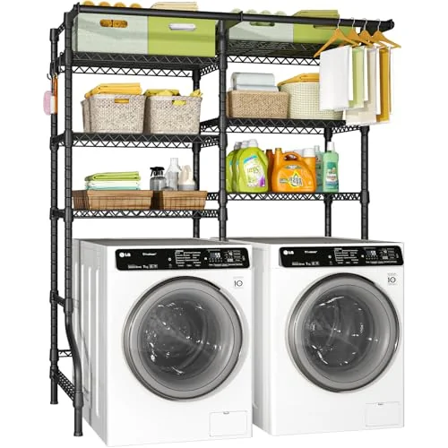 Ulif U13 Over Washer and Dryer Storage Shelves, 6-tier black freestanding laundry shelf