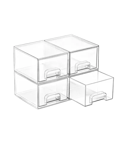 Vtopmart 4 Pack Small Clear Stackable Storage Drawers