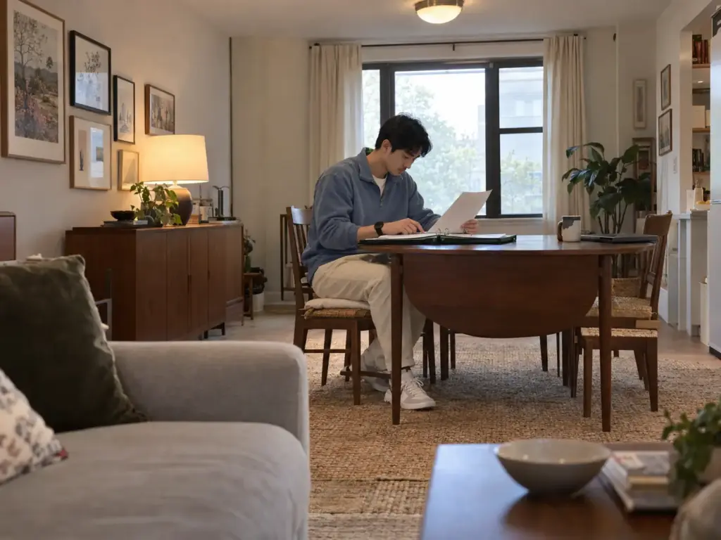 Man opening a binder to its first tab to find a document, testing whether family can find important documents fast