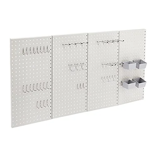 Amazon Basics Rectangular Metal Pegboard Wall Organizer 48 Piece Kit Gray