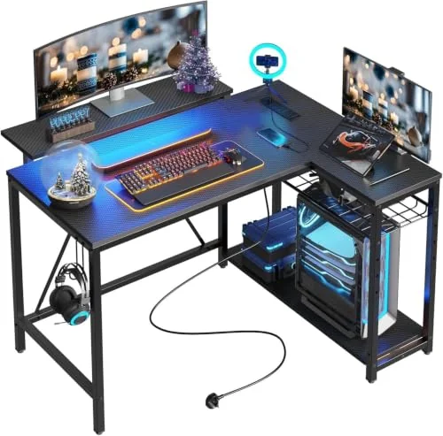 Bestier 42 inch L-Shaped Computer Desk with LED and Power Strip