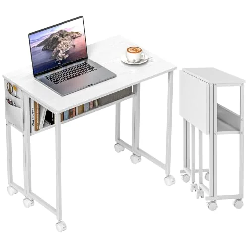 HOMCOM Small Folding Desk Rolling 31.5 inch, White