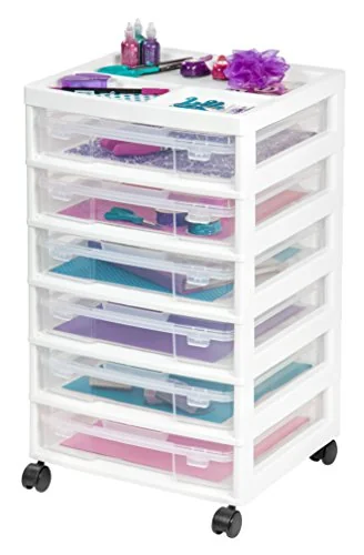 IRIS USA Rolling Cart with 6 Cases White