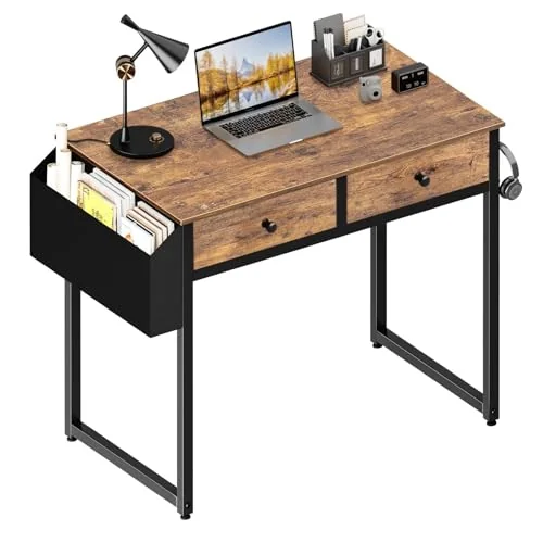 Lufeiya Small Computer Desk 31 inch, 2 Drawers, Rustic Brown