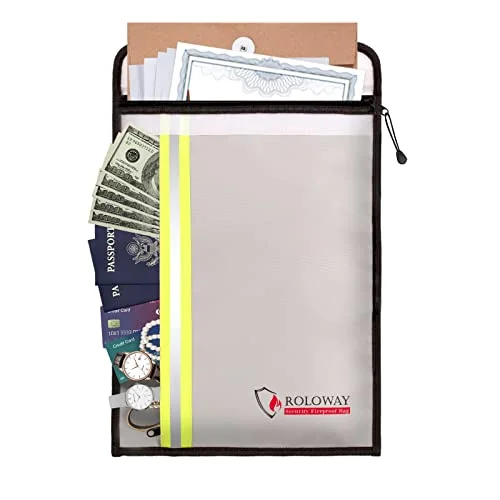 ROLOWAY Fireproof Document Bag 15 x 11 inch with 2 Pockets