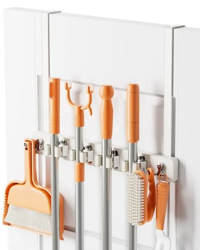 Vosturdy Mop and Broom Holder, No Drill Over the Door, White